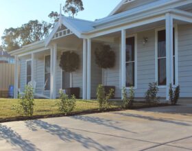 weatherboard house and garden