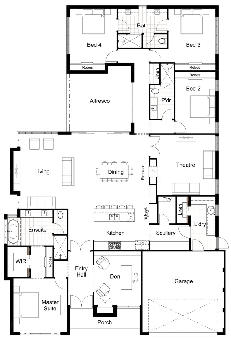 Floor Plan Friday: 4 bedroom, scullery, eNook Hamptons Style