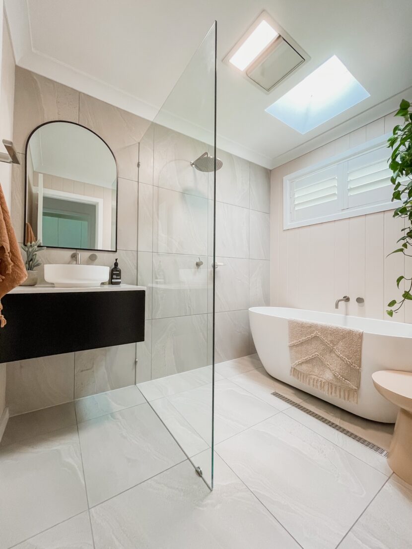 VJ wall panels in the bathroom